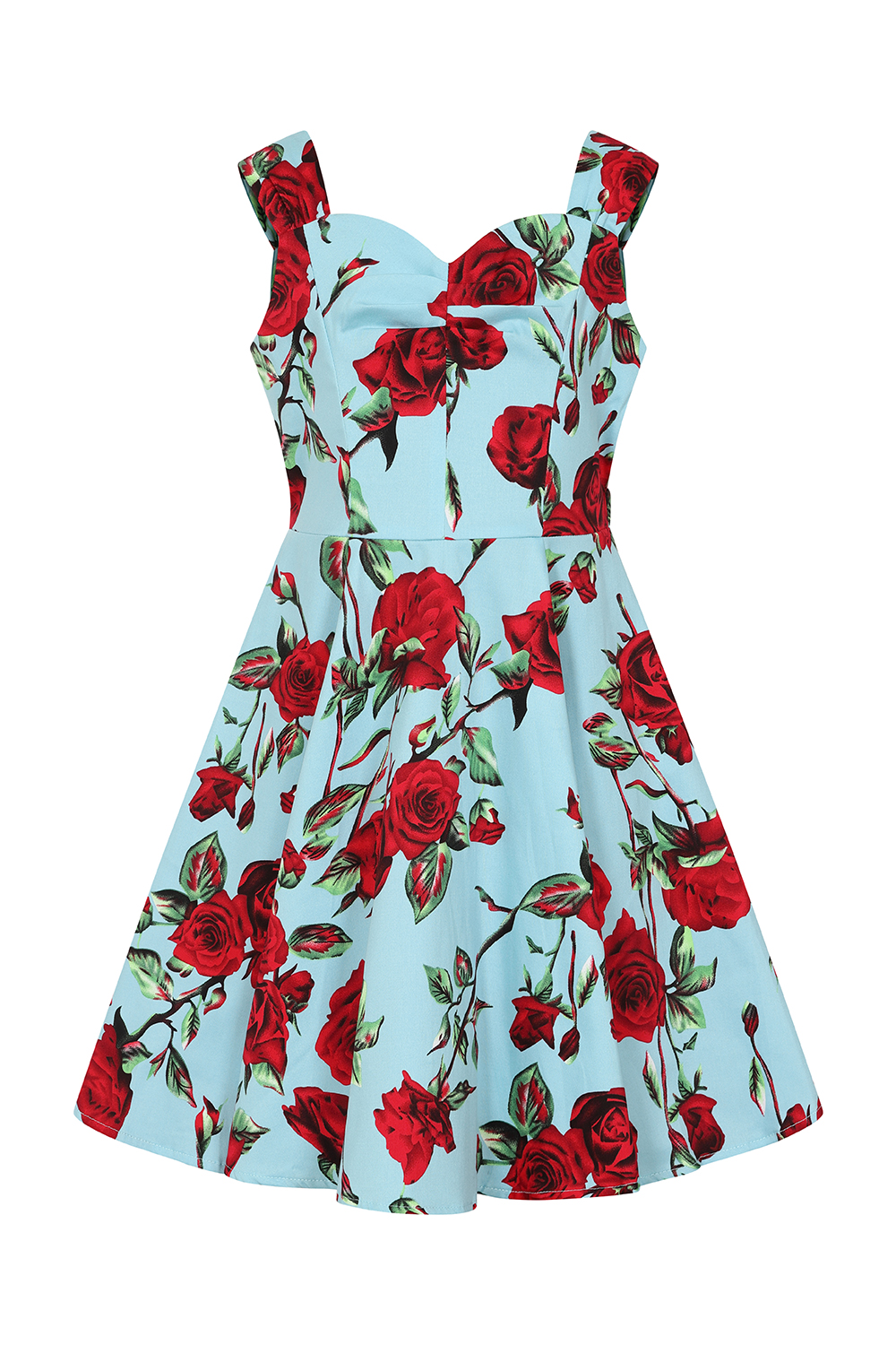 50s Ditsy Rose Floral Summer Dress in blue